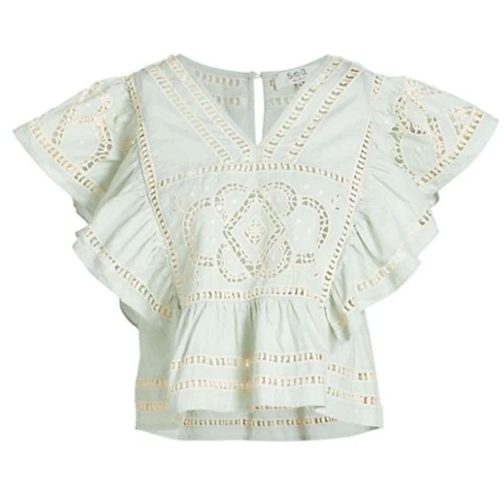 NWT Sea New York Blaire Eyelet Blouse Top Cream White M